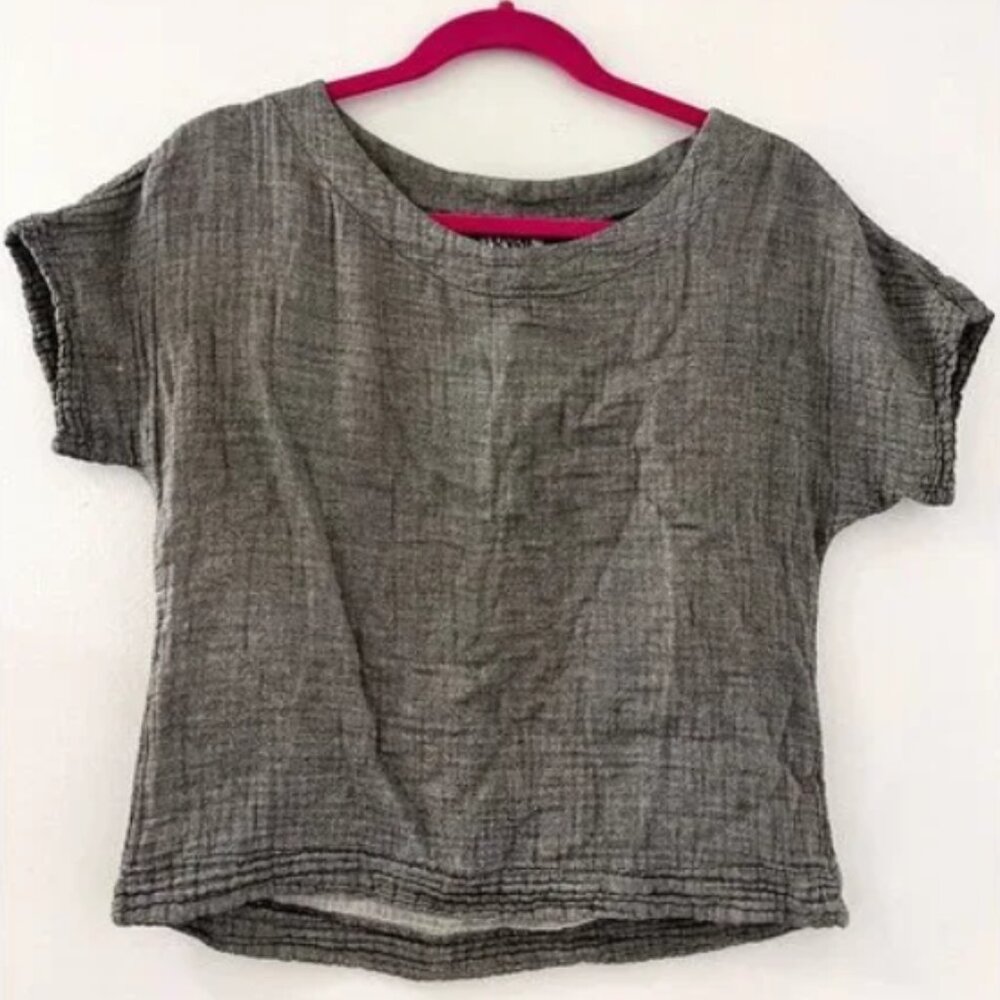 Prairie Underground Gray Short Sleeve Gauze Cropped Top Size XS